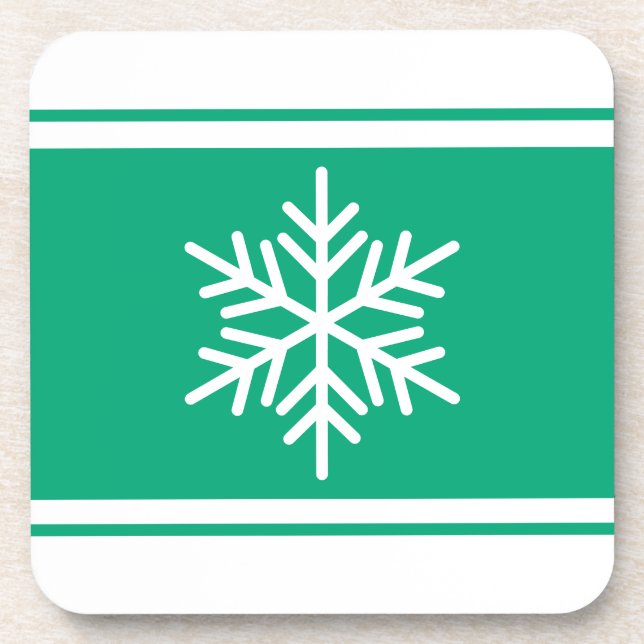 Fun Festive Snowflake Grün Blaue Streifen Getränkeuntersetzer (Vorderseite)