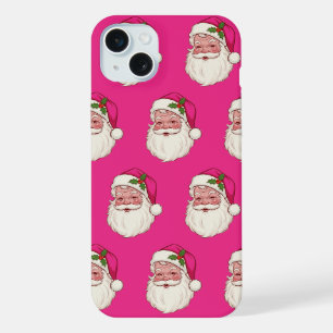 Fun festlich heiß rosa Vintages Santa Pattern iPhone 15 Plus Hülle
