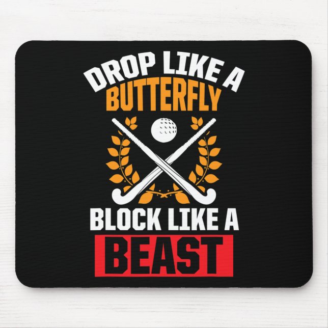 Fun Field Hockey Drop wie ein Schmetterlingsblock  Mousepad (Vorne)