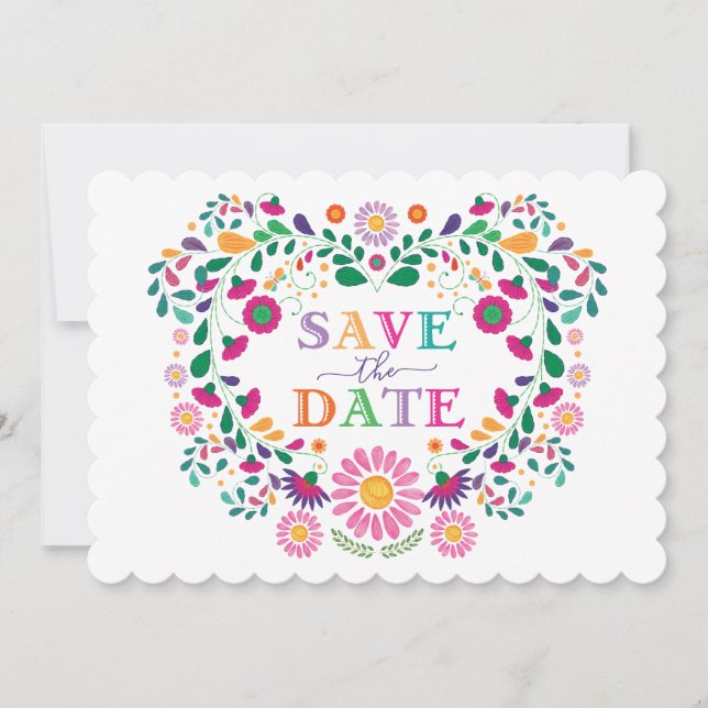 Fun Fiesta Mexican Blume Kreath Save the Date Einladung (Vorderseite)