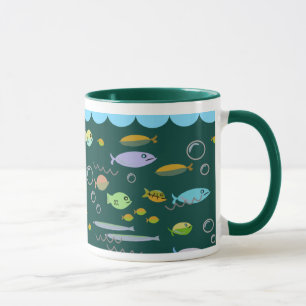 Fun Fifties Retro Cartoon School of Fish Ocean Art Tasse
