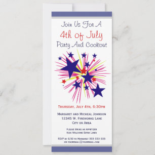 Fun Fireworks and Stars on White 4. Juli Party Einladung