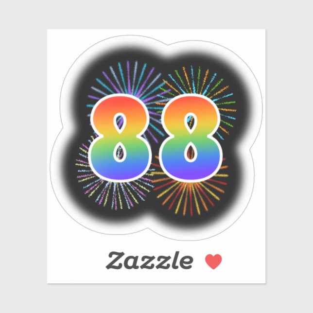 Fun Fireworks + Rainbow Pattern "88" Event # Aufkleber (Blatt)