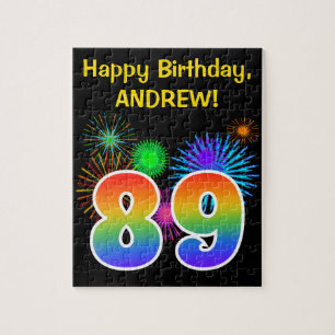Fun Fireworks + Rainbow Pattern "89" Birthday # Puzzle