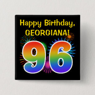 Fun Fireworks + Rainbow Pattern "96" Birthday # Button