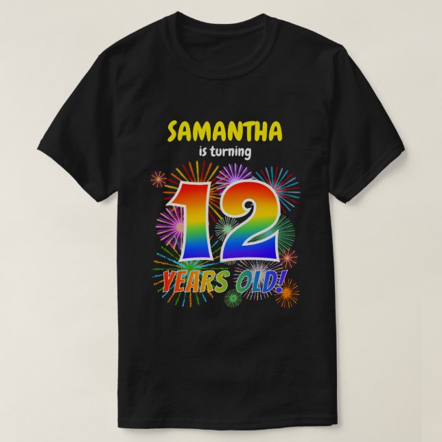Fun Fireworks, Regenbogen-Look "12", 12. Geburtsta T-Shirt (Design vorne)