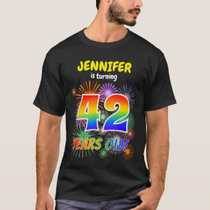 Fun Fireworks, Regenbogen-Look "42", 42. Geburtsta T-Shirt