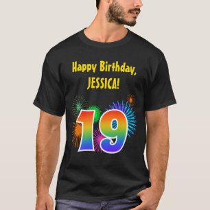 Fun Fireworks + Regenbogenmuster "19" Geburtstag # T-Shirt