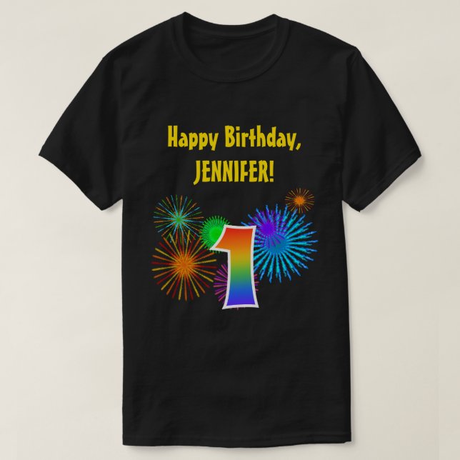 Fun Fireworks + Regenbogenmuster "1" Geburtstag # T-Shirt (Design vorne)