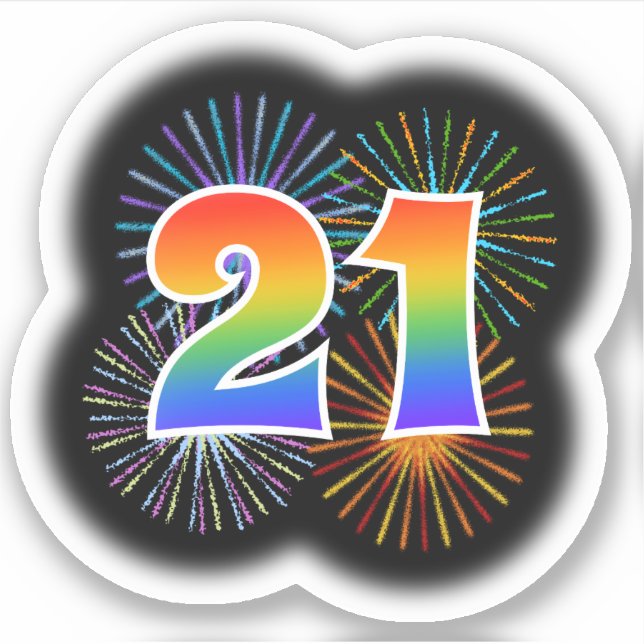 Fun Fireworks + Regenbogenmuster "21" Event # Aufkleber (Vorderseite)