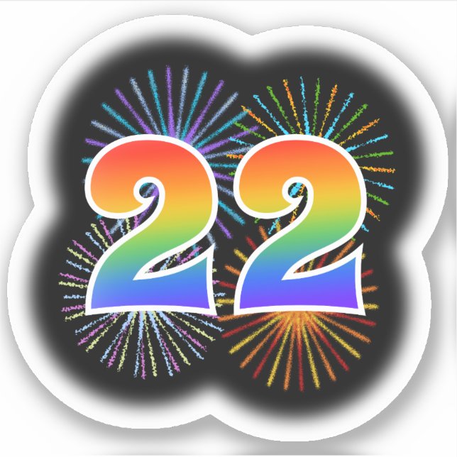 Fun Fireworks + Regenbogenmuster "22" Event # Aufkleber (Vorderseite)