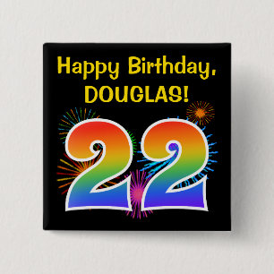 Fun Fireworks + Regenbogenmuster "22" Geburtstag # Button