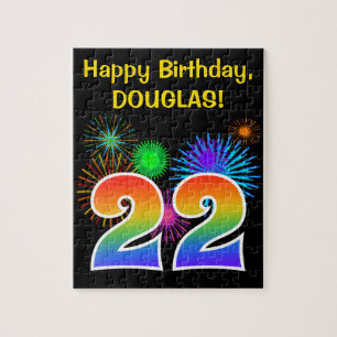Fun Fireworks + Regenbogenmuster "22" Geburtstag # Puzzle