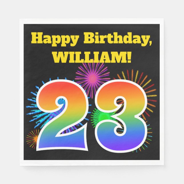 Fun Fireworks + Regenbogenmuster "23" Geburtstag # Serviette (Vorderseite)