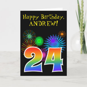 Fun Fireworks + Regenbogenmuster "24" Geburtstag # Karte
