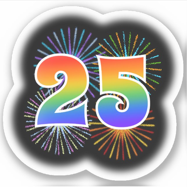 Fun Fireworks + Regenbogenmuster "25" Event # Aufkleber (Vorderseite)