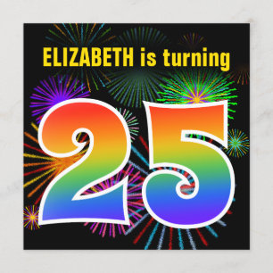 Fun Fireworks + Regenbogenmuster "25" Geburtstag # Einladung