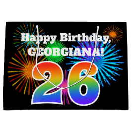 Fun Fireworks + Regenbogenmuster "26" Geburtstag # Große Geschenktüte