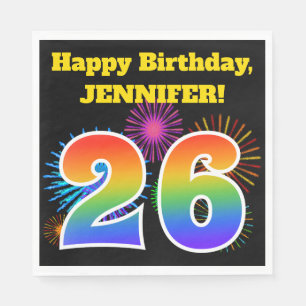 Fun Fireworks + Regenbogenmuster "26" Geburtstag # Serviette