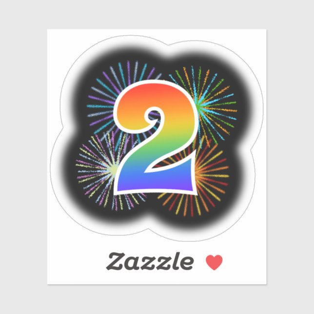 Fun Fireworks + Regenbogenmuster "2" Ereignis # Aufkleber (Blatt)