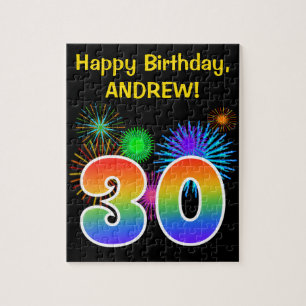Fun Fireworks + Regenbogenmuster "30" Geburtstag # Puzzle