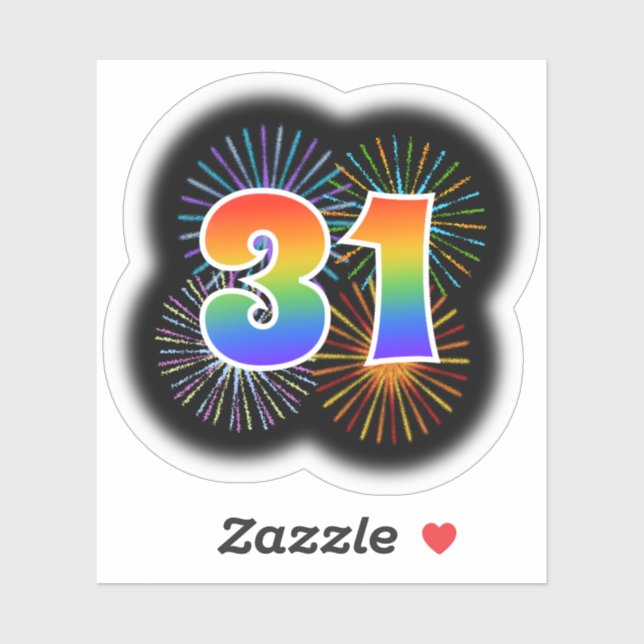 Fun Fireworks + Regenbogenmuster "31" Event # Aufkleber (Blatt)