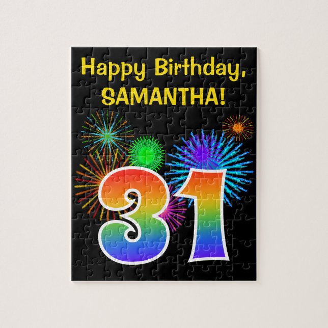 Fun Fireworks + Regenbogenmuster "31" Geburtstag # Puzzle (Vertikal)