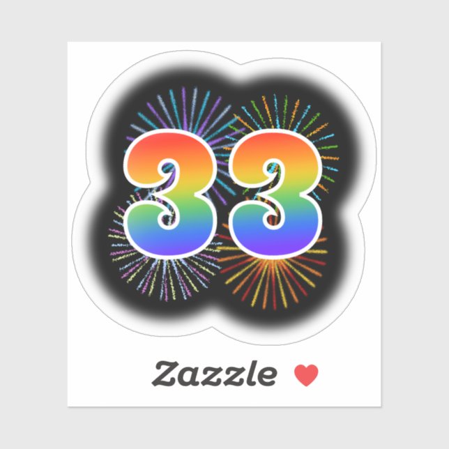 Fun Fireworks + Regenbogenmuster "33" Event # Aufkleber (Blatt)