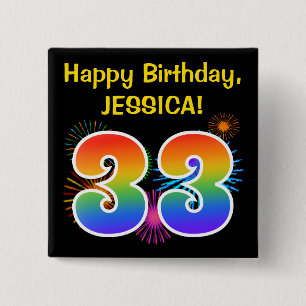Fun Fireworks + Regenbogenmuster "33" Geburtstag # Button