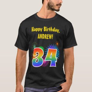 Fun Fireworks + Regenbogenmuster "34" Geburtstag # T-Shirt