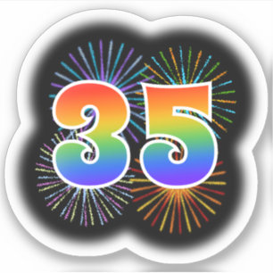 Fun Fireworks + Regenbogenmuster "35" Event # Aufkleber