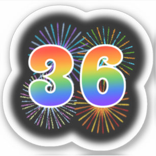 Fun Fireworks + Regenbogenmuster "36" Event # Aufkleber