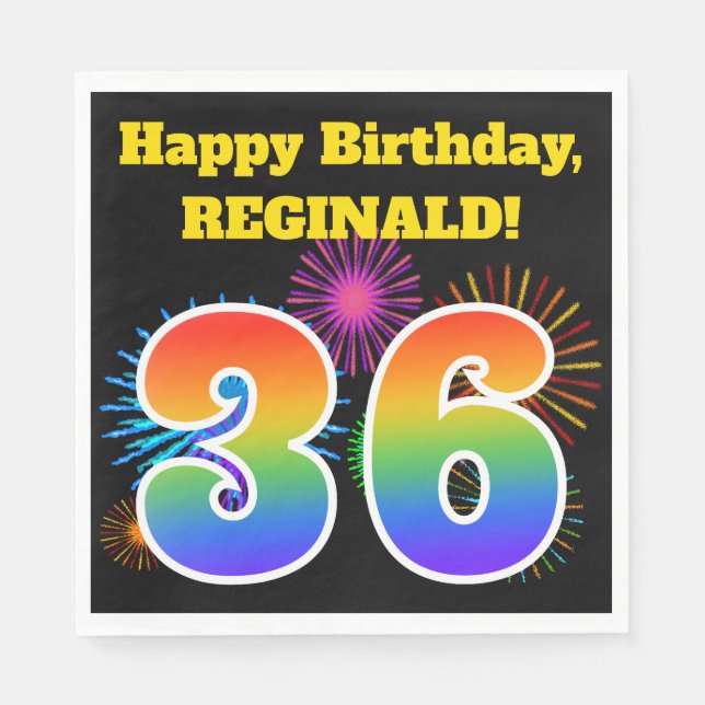Fun Fireworks + Regenbogenmuster "36" Geburtstag # Serviette (Vorderseite)