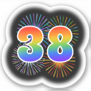 Fun Fireworks + Regenbogenmuster "38" Event # Aufkleber