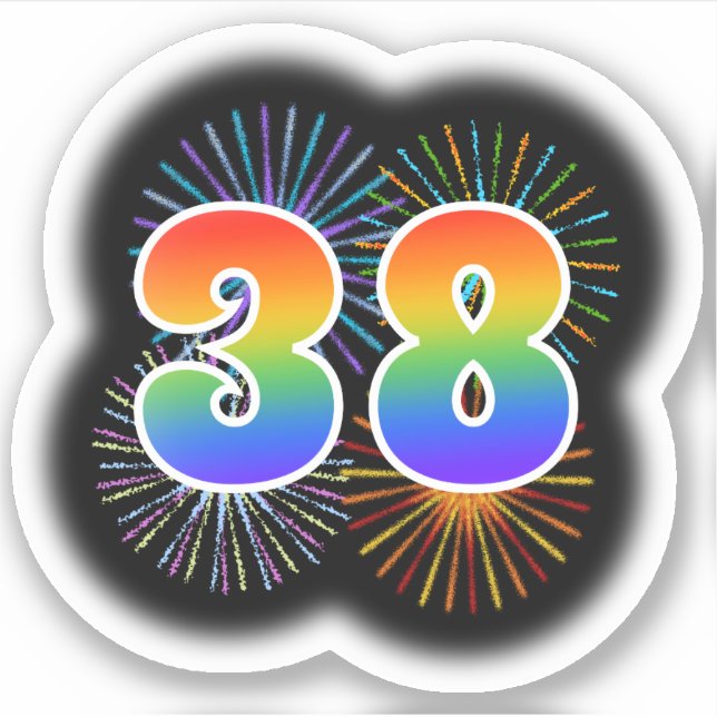 Fun Fireworks + Regenbogenmuster "38" Event # Aufkleber (Vorderseite)