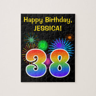 Fun Fireworks + Regenbogenmuster "38" Geburtstag # Puzzle