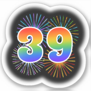 Fun Fireworks + Regenbogenmuster "39" Event # Aufkleber