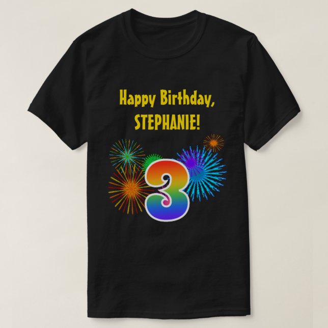 Fun Fireworks + Regenbogenmuster "3" Geburtstag # T-Shirt (Design vorne)