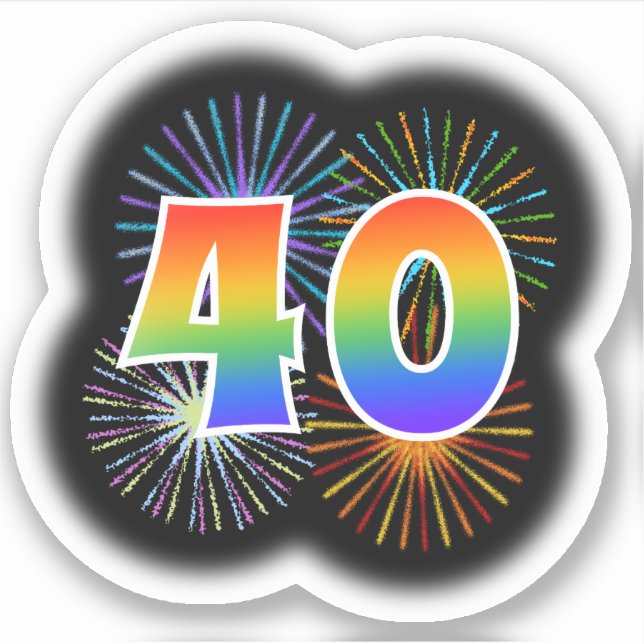 Fun Fireworks + Regenbogenmuster "40" Event # Aufkleber (Vorderseite)