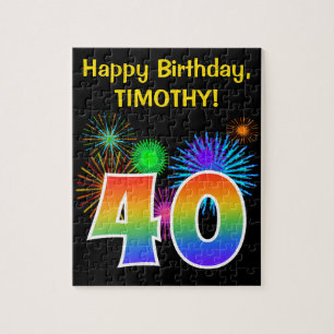 Fun Fireworks + Regenbogenmuster "40" Geburtstag # Puzzle