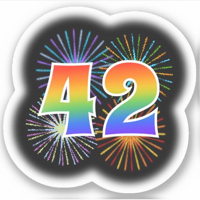 Fun Fireworks + Regenbogenmuster "42" Event # Aufkleber (Vorderseite)