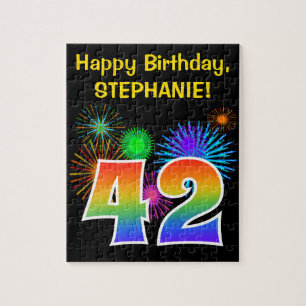 Fun Fireworks + Regenbogenmuster "42" Geburtstag # Puzzle