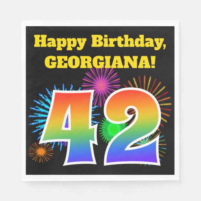 Fun Fireworks + Regenbogenmuster "42" Geburtstag # Serviette (Vorderseite)