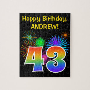 Fun Fireworks + Regenbogenmuster "43" Geburtstag # Puzzle