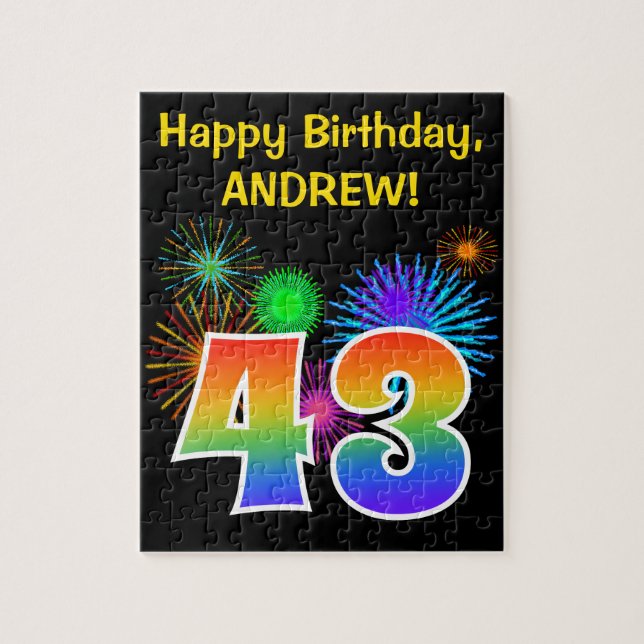 Fun Fireworks + Regenbogenmuster "43" Geburtstag # Puzzle (Vertikal)