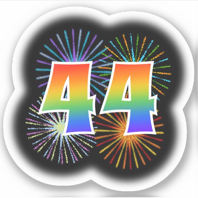 Fun Fireworks + Regenbogenmuster "44" Event # Aufkleber (Vorderseite)