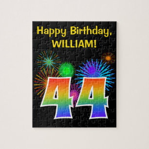 Fun Fireworks + Regenbogenmuster "44" Geburtstag # Puzzle