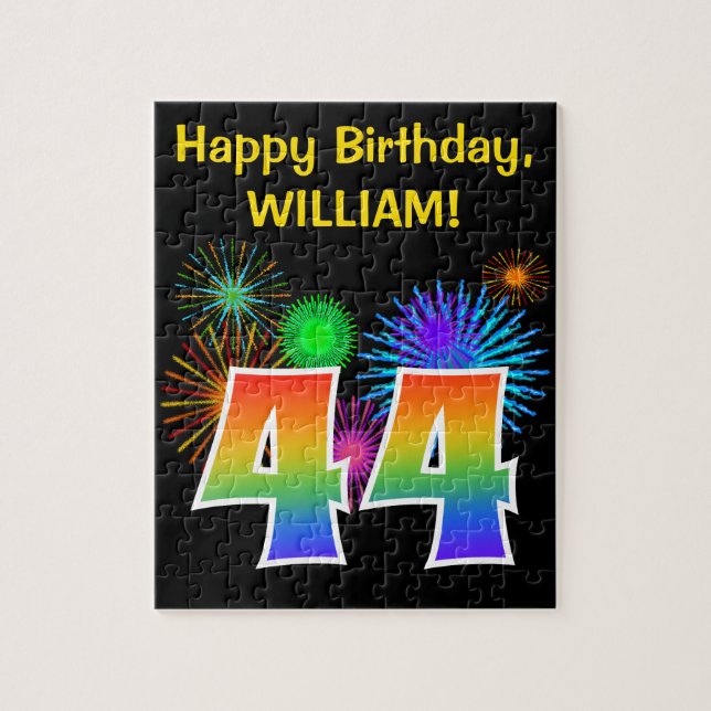 Fun Fireworks + Regenbogenmuster "44" Geburtstag # Puzzle (Vertikal)