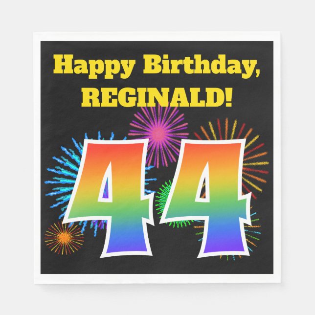 Fun Fireworks + Regenbogenmuster "44" Geburtstag # Serviette (Vorderseite)