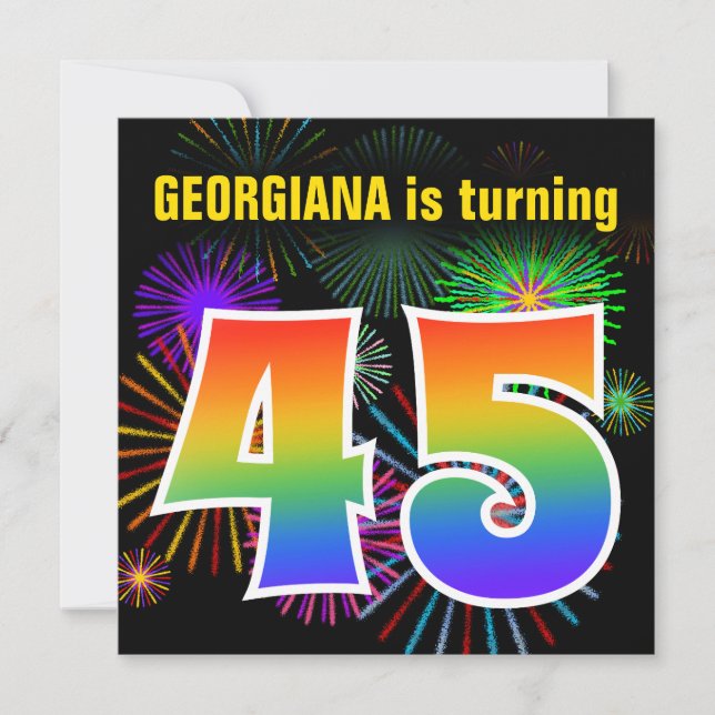 Fun Fireworks + Regenbogenmuster "45" Geburtstag # Einladung (Vorderseite)